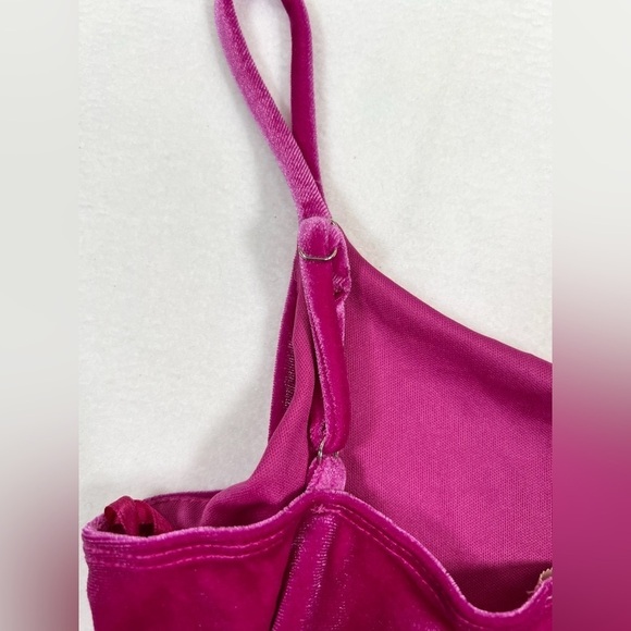 LOVE J Pink Spaghetti Strap Cinched Velour Mini Dress Party Festive Size Small - Picture 7 of 12